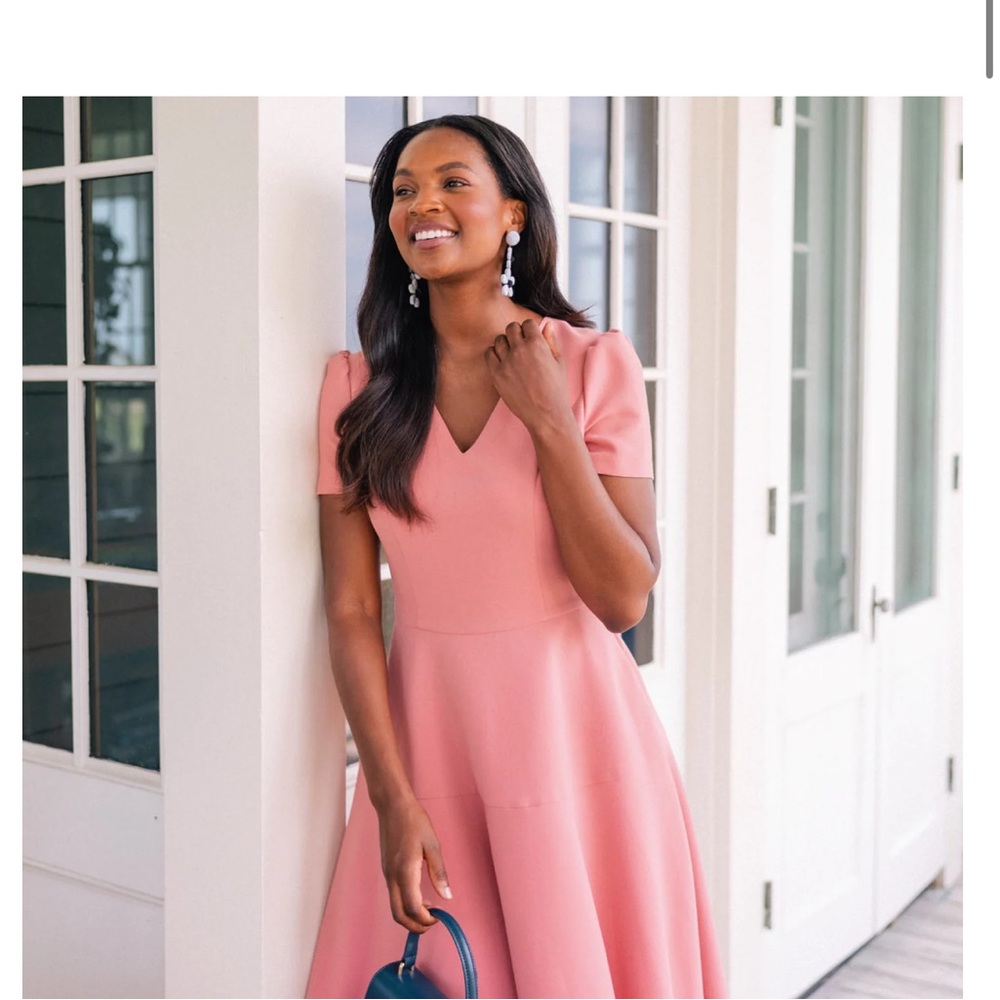 Gal Meets Glam Kate Pink Fit & Flare Dress Size 6 Feminine V-Neck Party - Picture 2 of 5